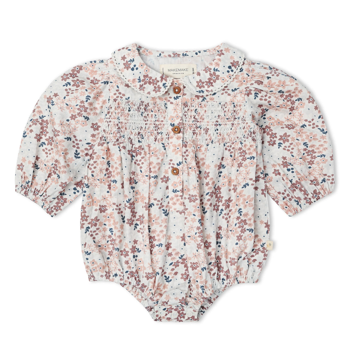 Wild Sprig Organic Smocked Long Sleeve Bubble Romper