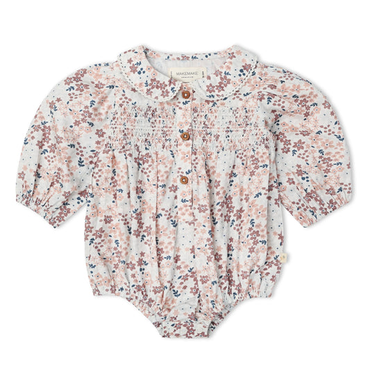 Wild Sprig Organic Smocked Long Sleeve Bubble Romper