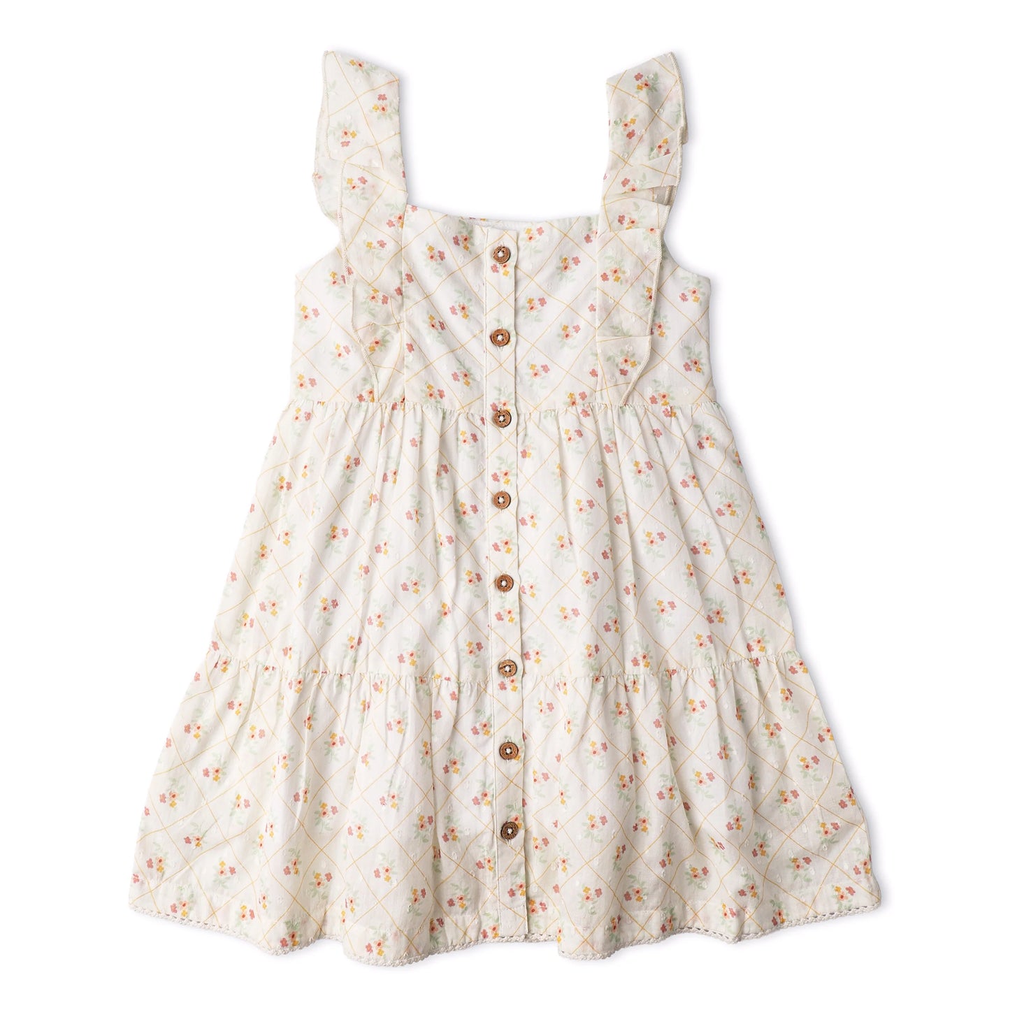 Spring Weave Organic Flutter Buttoned Tiered Dress