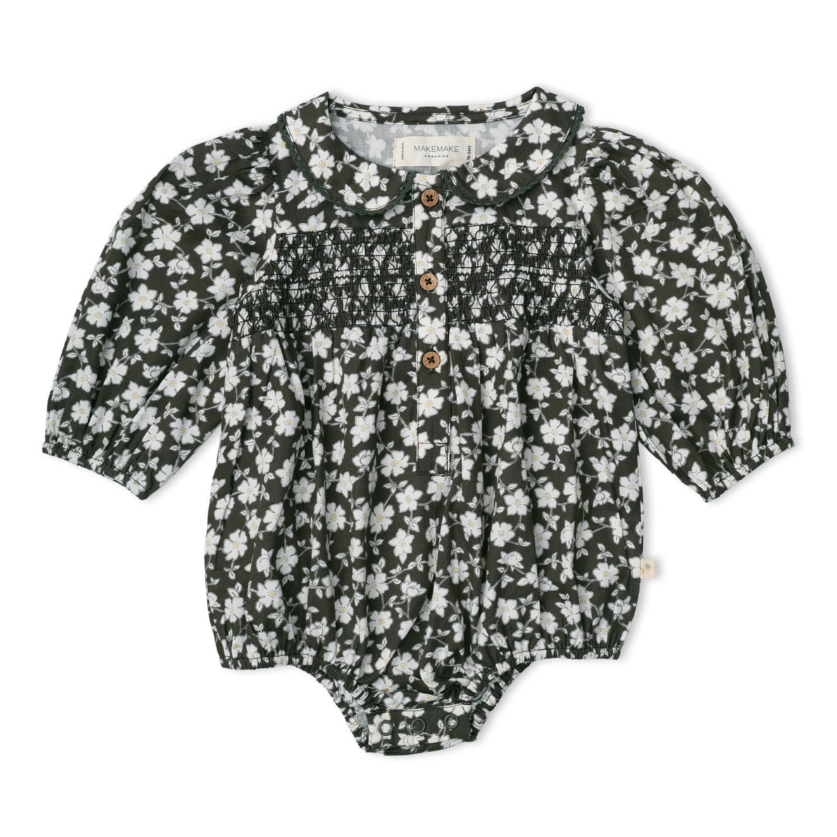 Twilight Meadow Organic Smocked Long Sleeve Bubble Romper