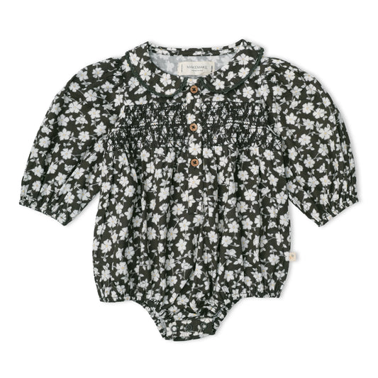 Twilight Meadow Organic Smocked Long Sleeve Bubble Romper