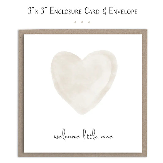 Welcome Little One mini card in neutral color, plain design by Sweet E's Children's Boutique, featuring simple, elegant baby greeting card.
