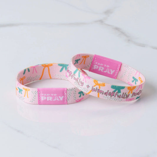 Versible Tap To Pray® Kingfolk Series wristband with inspirational text "Fearfully & Wonderfully Made" in stylish design.