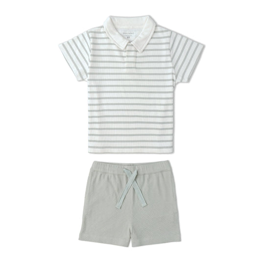 Fog Stripes Organic Collar Tee & Shorts Set