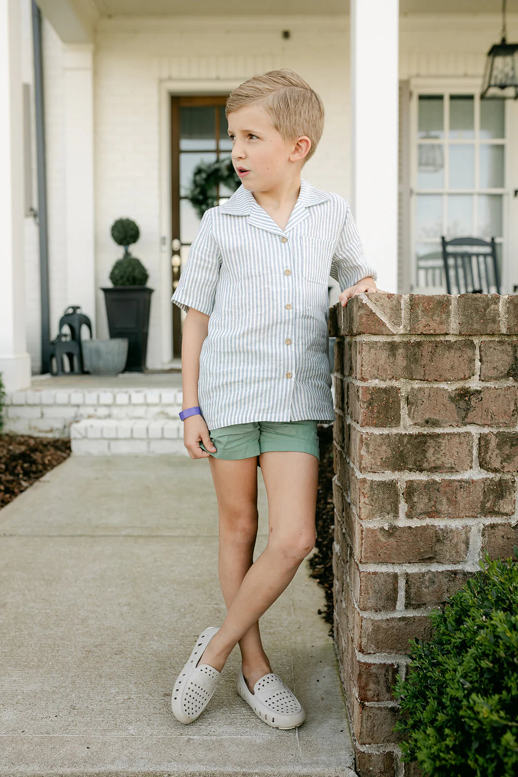 Little Paper Kids - Graham Button Down - Ocean Stripe Linen