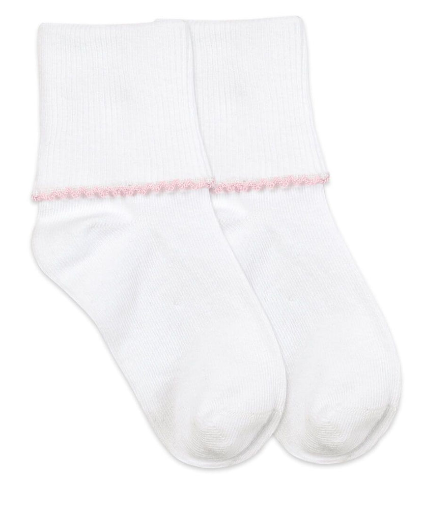 Jefferies Socks - Smooth Toe Tatted Edge Turn Cuff Socks Pink Trim