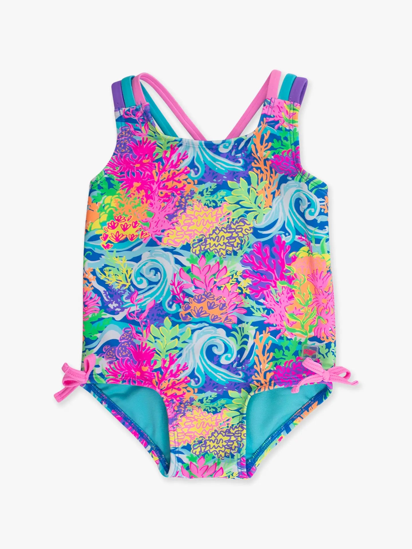 Neon Ocean Coral Cross-Back One Piece Swimsuit