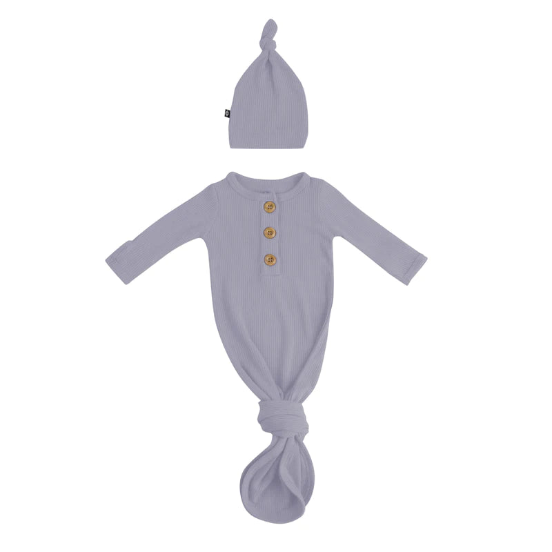 Kyte Baby - Ribbed Knotted Gown with Hat Set - Haze