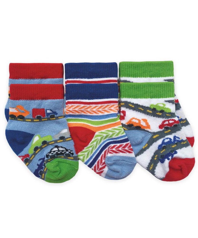 Jefferies Socks - Colorful Car Vehicles Crew Ankle Socks 3 Pair Pack