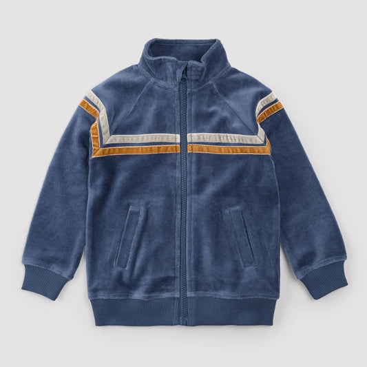 Retro Stripe on Blue Velour Track Jacket