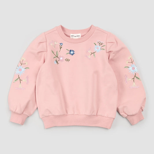 Pink Sweatshirt with Floral Embroidery