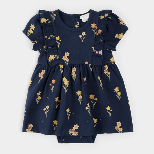 Petit Lem - Daffodils on Navy Bodysuit Dress