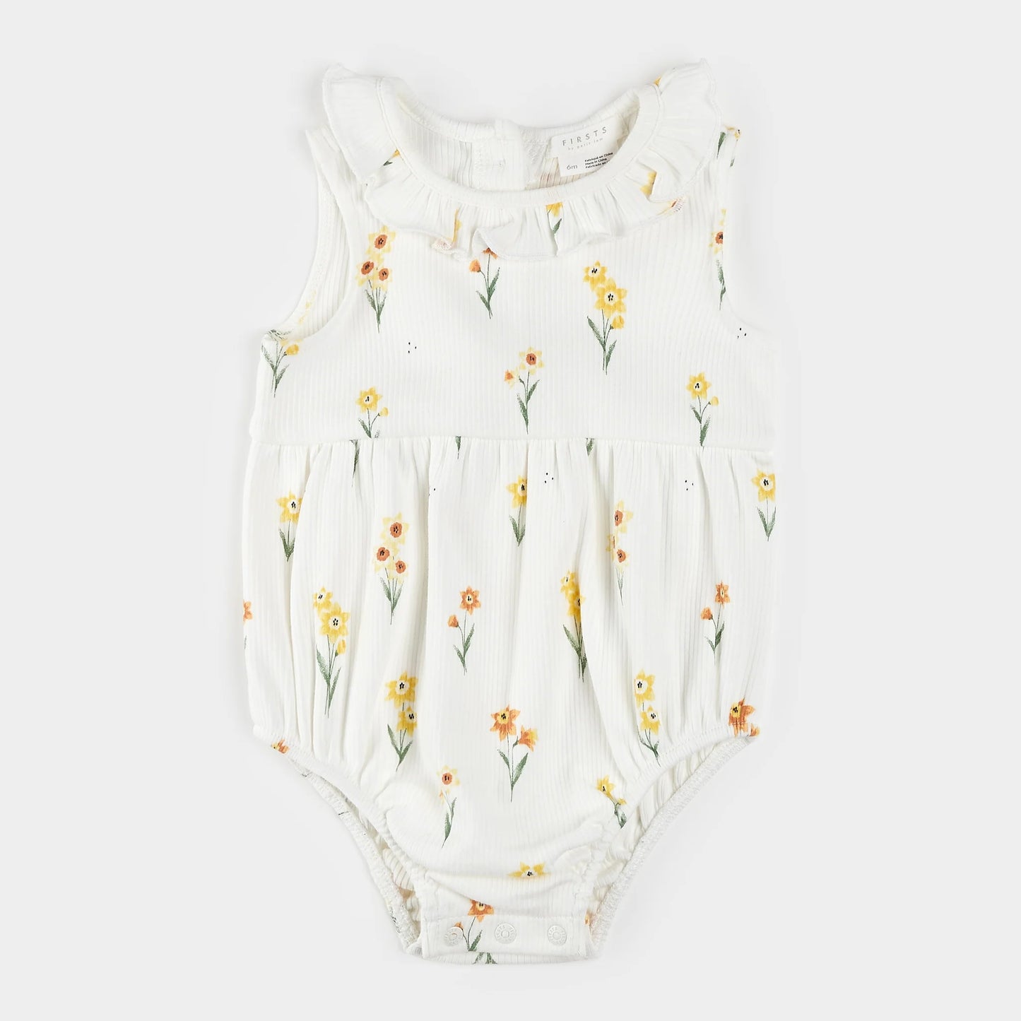 Petit Lem - Daffodil Print on Ribbed Off-White Romper