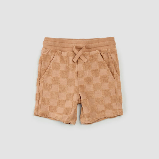 Miles the Label - Embossed Checkerboard Rosewood Boy's Terry Cloth Shorts