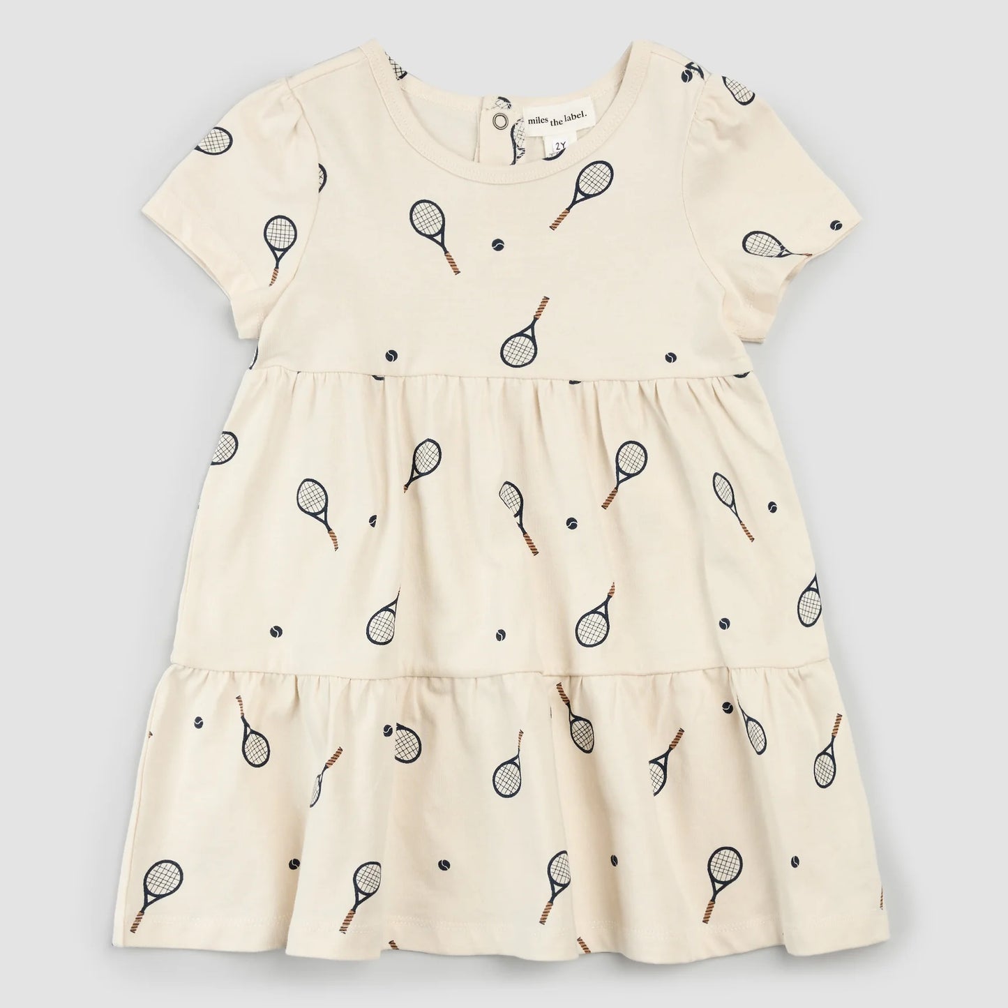Miles the Label - Racquet Print on Birch Tiered Jersey Dress