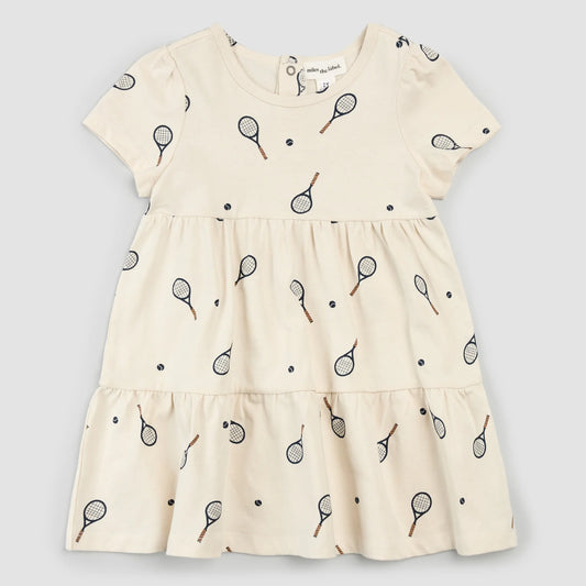 Miles the Label - Racquet Print on Birch Tiered Jersey Dress