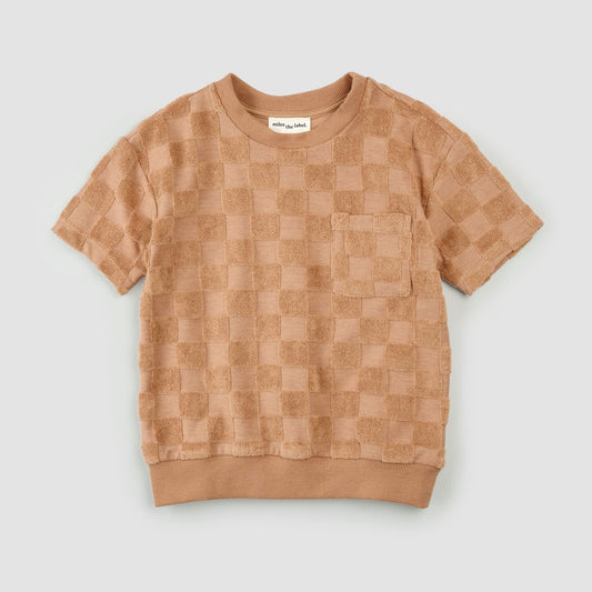 Miles the Label - Embossed Checkerboard Rosewood Boy's Terry Cloth Top