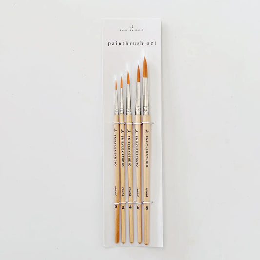 Watercolor Paintbrush Set of Five Wood Brushes