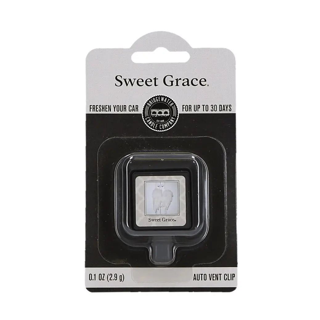 Bridgewater Candle Company Sweet Grace auto vent clip with floral design for car air freshening.