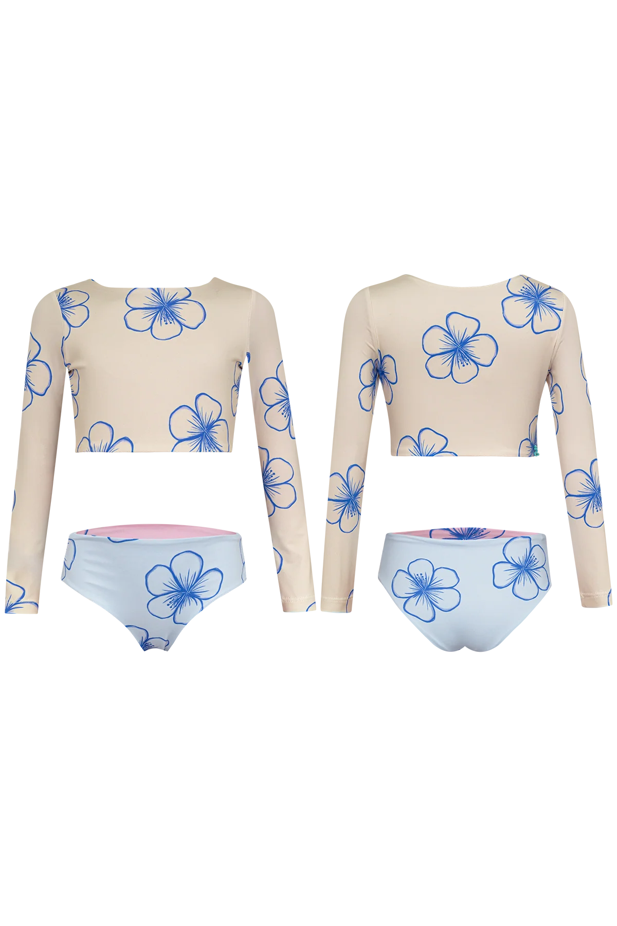 Pepita & Me Sea Flower Arena Sun Bikini top with vibrant blue and white floral pattern, featuring adjustable straps and padded cups.