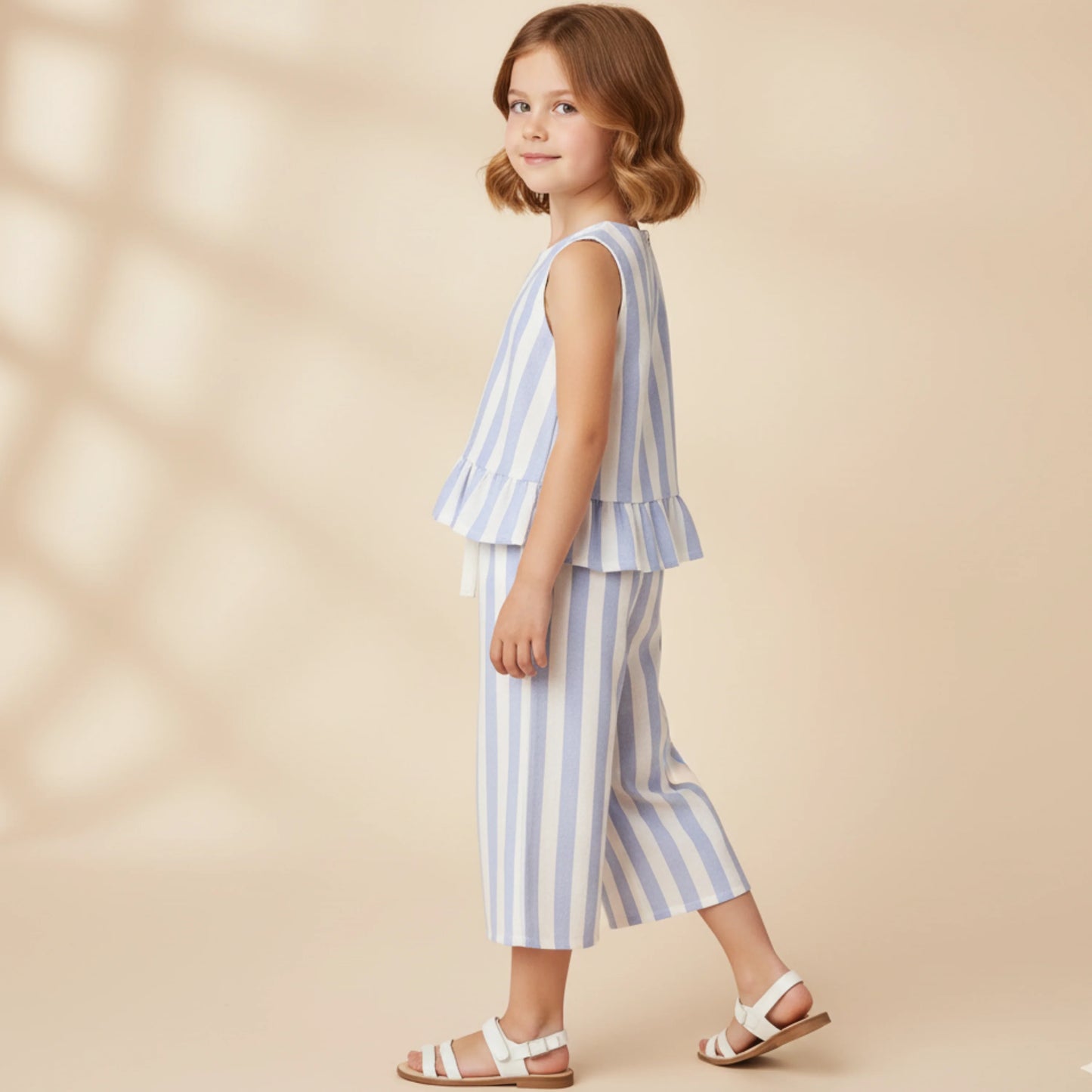 Blue Stripes Organic Ruffle Top & Pants Set