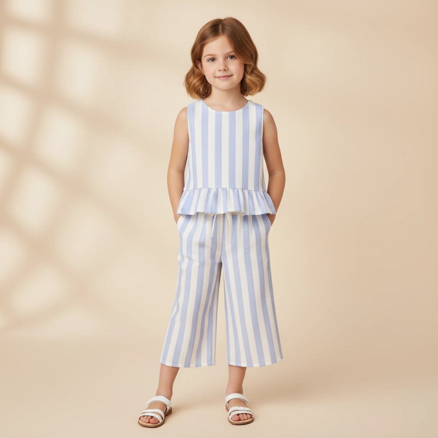 Blue Stripes Organic Ruffle Top & Pants Set