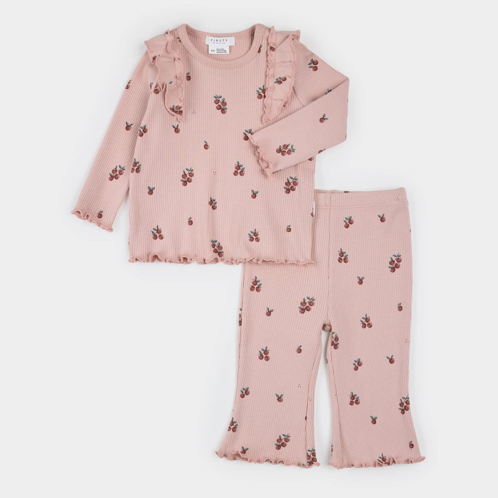 Petit Lem Little Apples print flared legging set featuring colorful apple designs on soft, comfortable fabric.