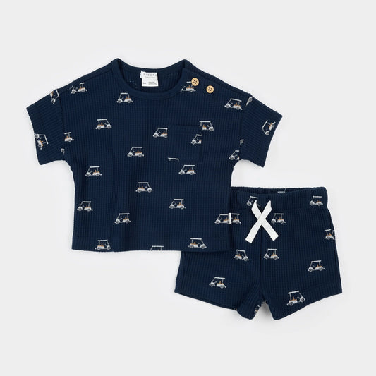 Golf Cart Print on Dress Blue Short Set