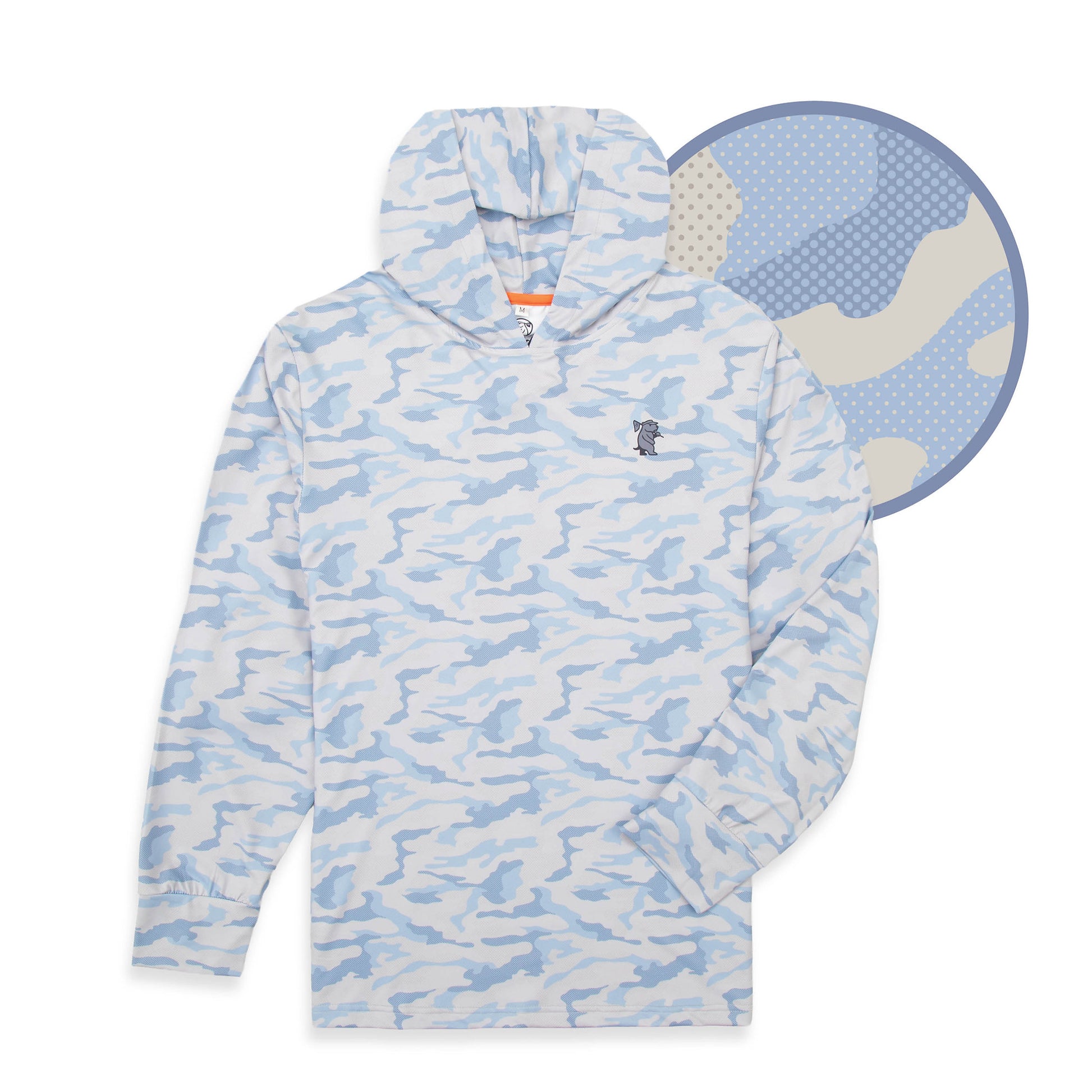 Youth Backspin Camo Hoodie by Caddie, featuring a camouflage design and comfortable fit, shown on a model.