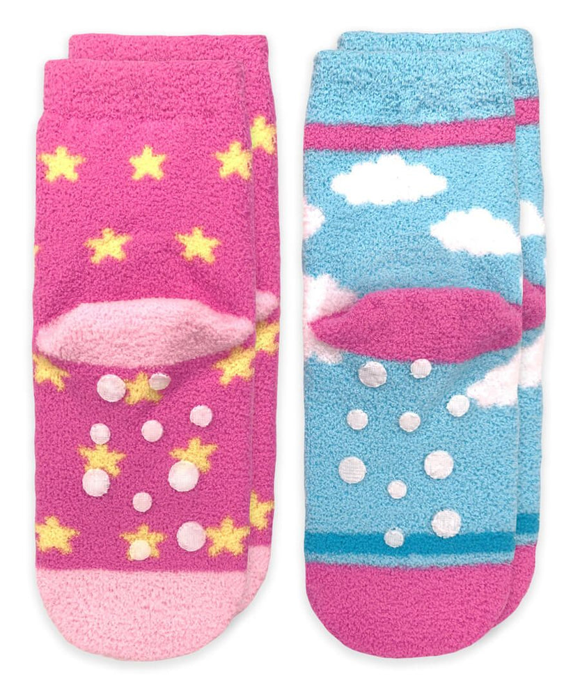 Jefferies Socks - Unicorn and Rainbow Fuzzy Non-Skid Slipper Socks 2 Pair Pack