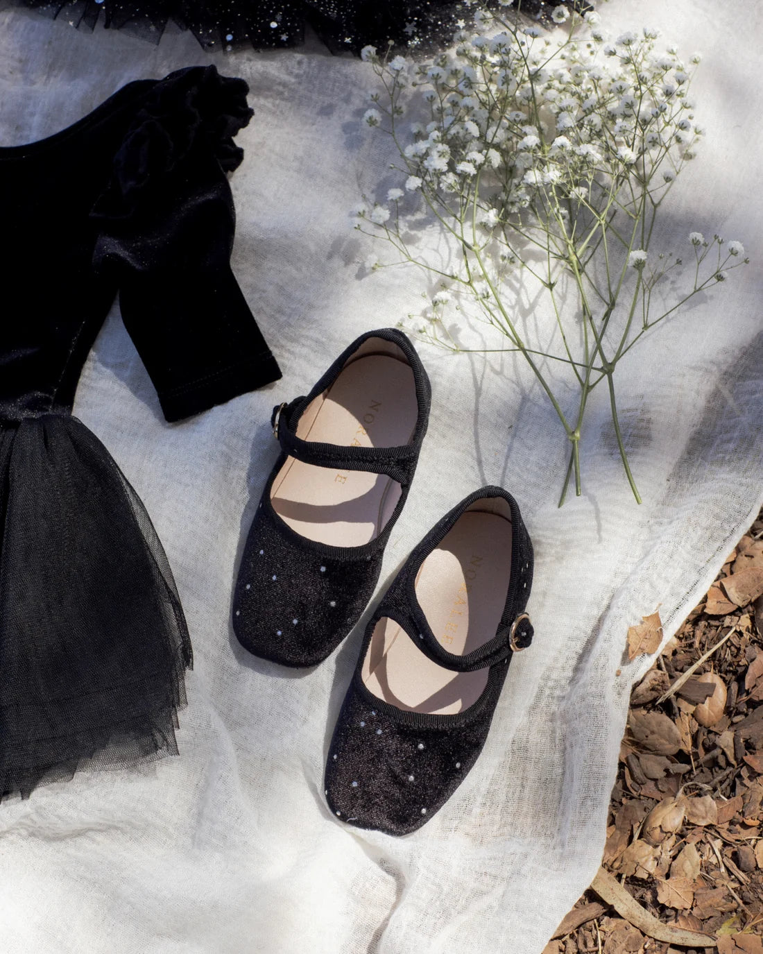 Black Strap Ballet Flats