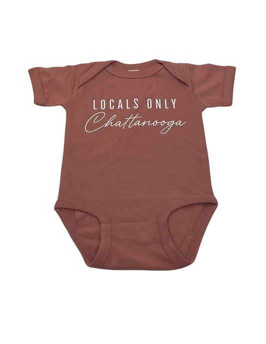 Mauve Chattanooga baby onesie by Bump & Beyond Designs, soft cotton infant clothing with adorable design and comfortable fit.