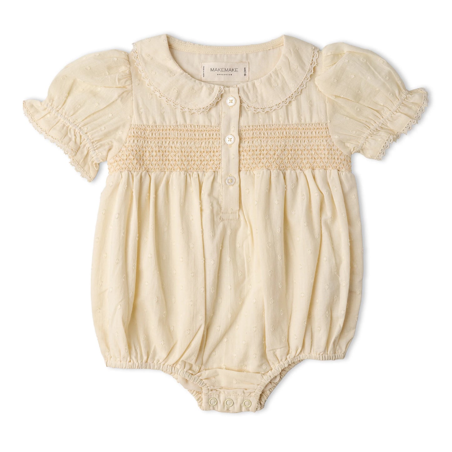 Butter Yellow Organic Smocked Button Romper