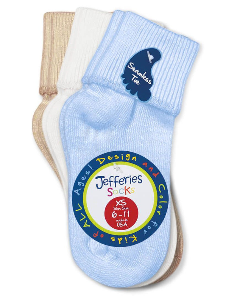 Jefferies Socks - Smooth Toe Turn Cuff Socks 3 Pair Pack Tan/White/Blue