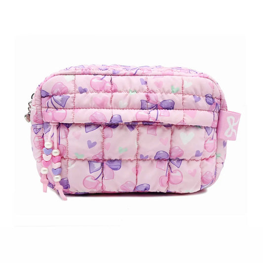 Quilted Scrunchies Cherry Bow Printed Pouch