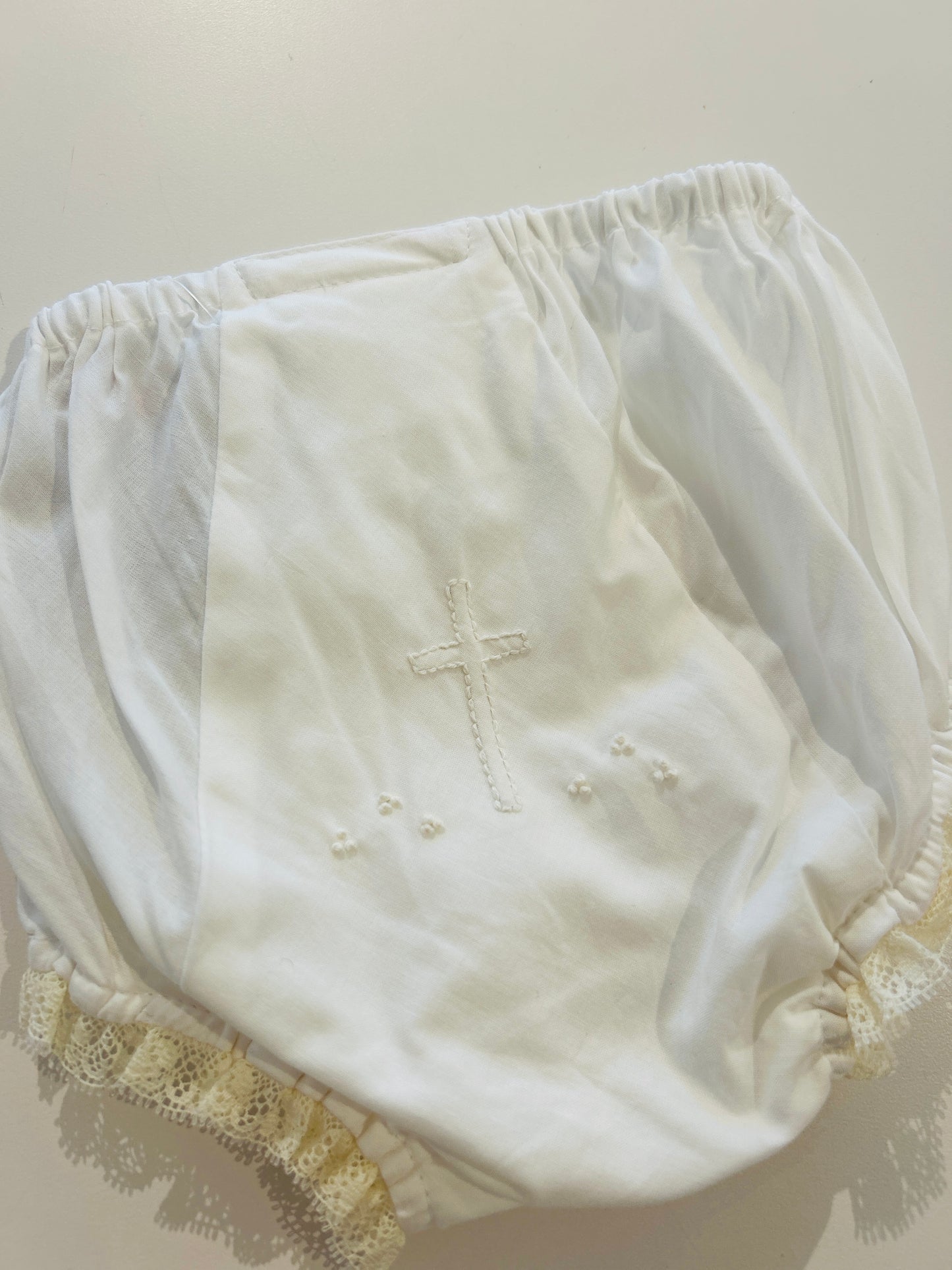 Baby Sen - White Landon Diaper Cover - Ecru Cross