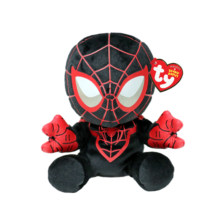 Ty Miles Morales plush toy showing the character in a dynamic pose with detailed Spider-Man costume and expressive face.