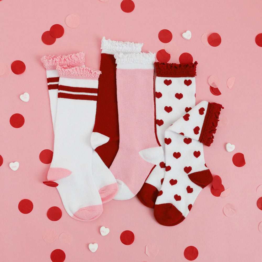 Little Stocking Co. - Cherry Stripe Lace Top Knee High Socks