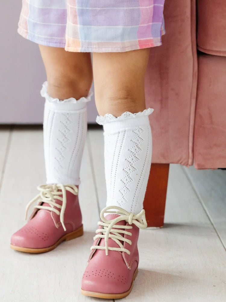 Little Stocking Co. - White Fancy Lace Top Knee High Socks