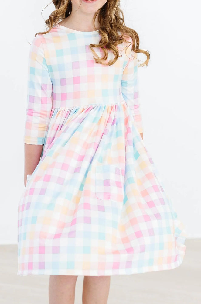 Mila & Rose - Pastel Plaid Twirl Dress 3/4 Sleeve Pocket Twirl Dress