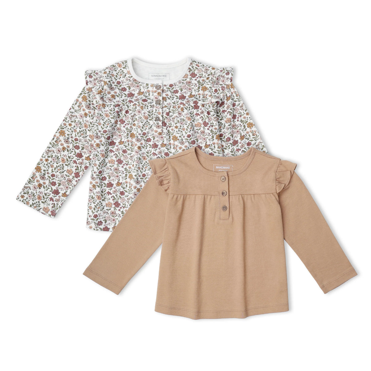 Woodland Sprig + Taupe Organic Ruffle Sleeve Top Set of 2
