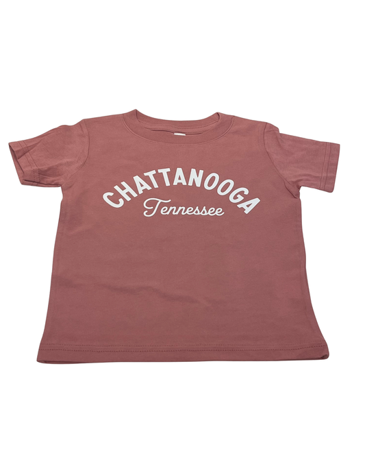 Mauve Chattanooga Kids T-Shirt by Bump & Beyond Designs, featuring a soft cotton fabric and comfortable fit for children.
