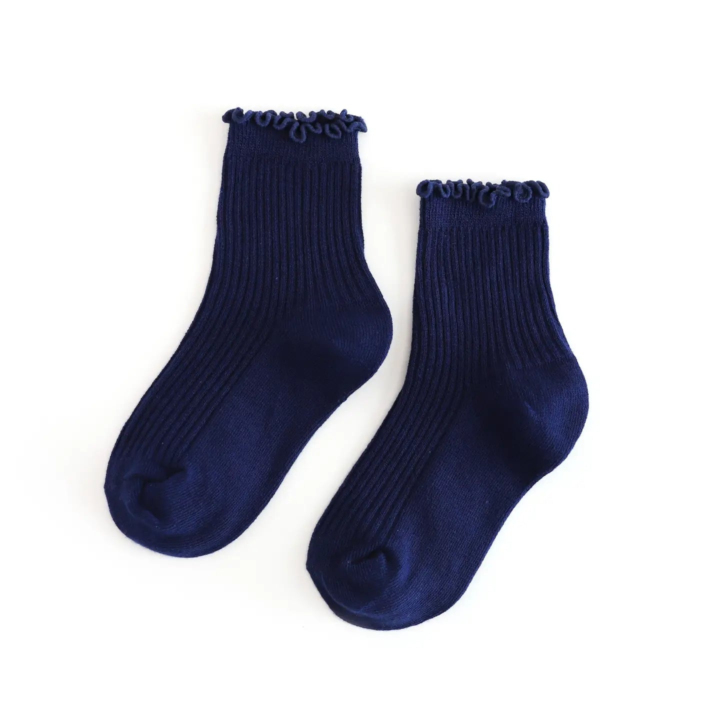 Ribbed Lettuce Trim Midi Socks - Bright Navy