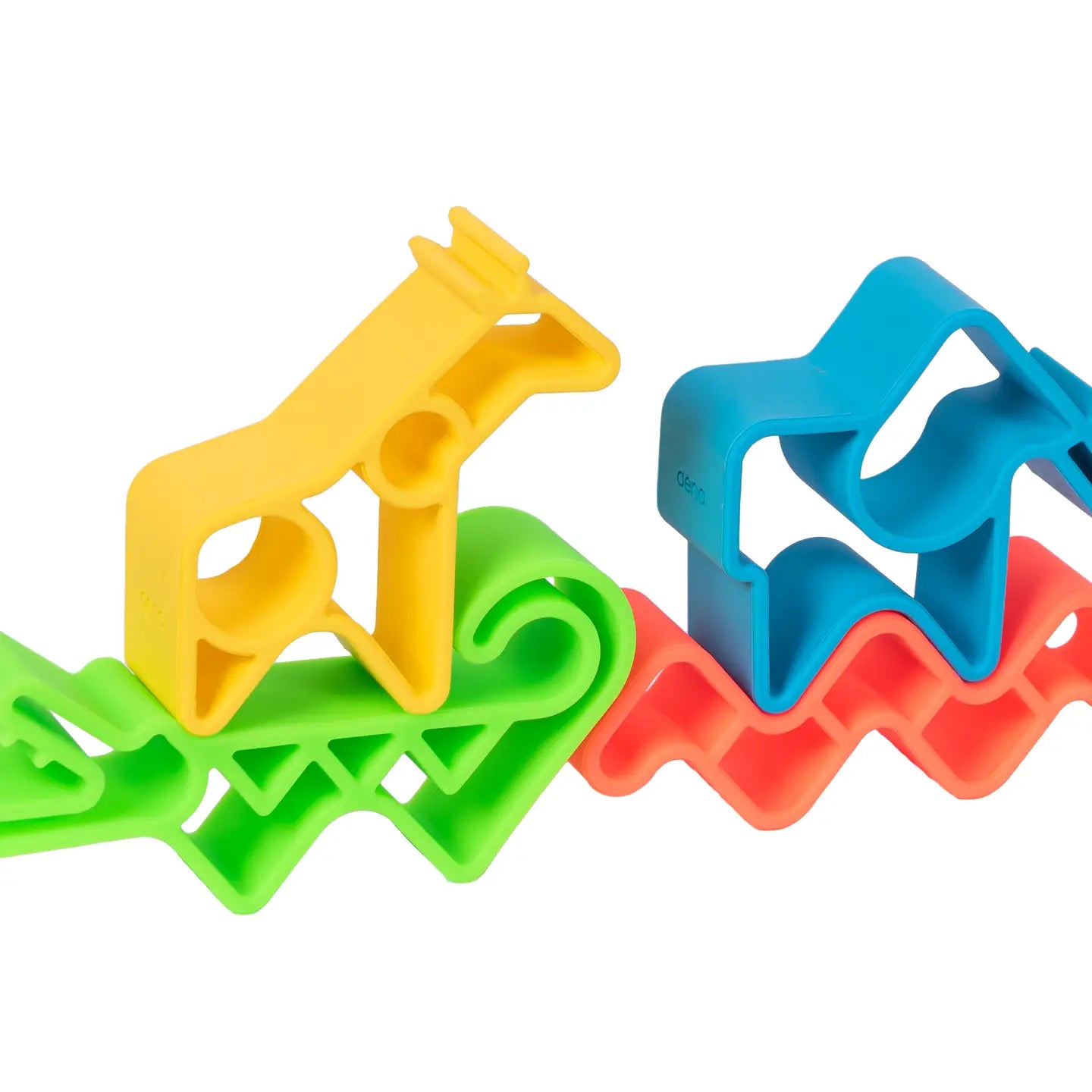 Colorful neon animal figures by Dëna USA, featuring vibrant designs and detailed craftsmanship in a playful, modern style.
