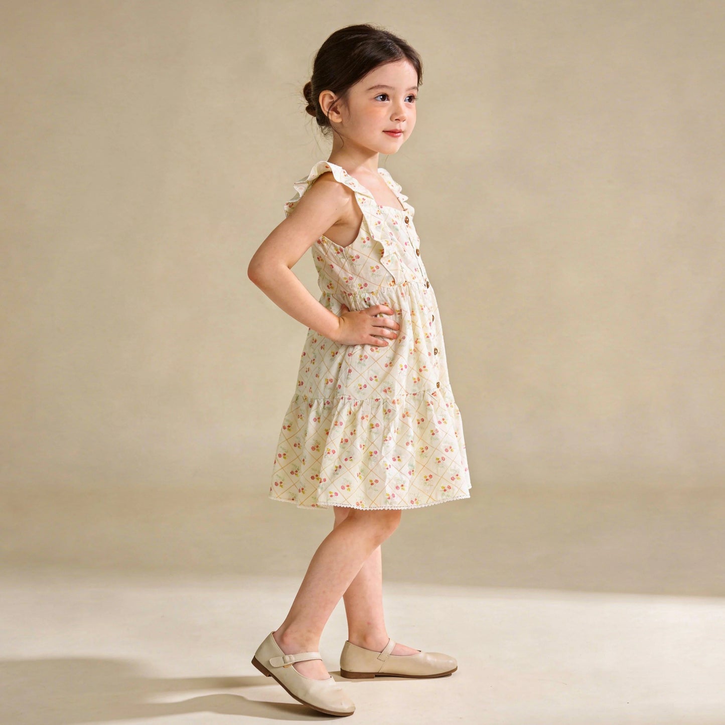 Spring Weave Organic Flutter Buttoned Tiered Dress