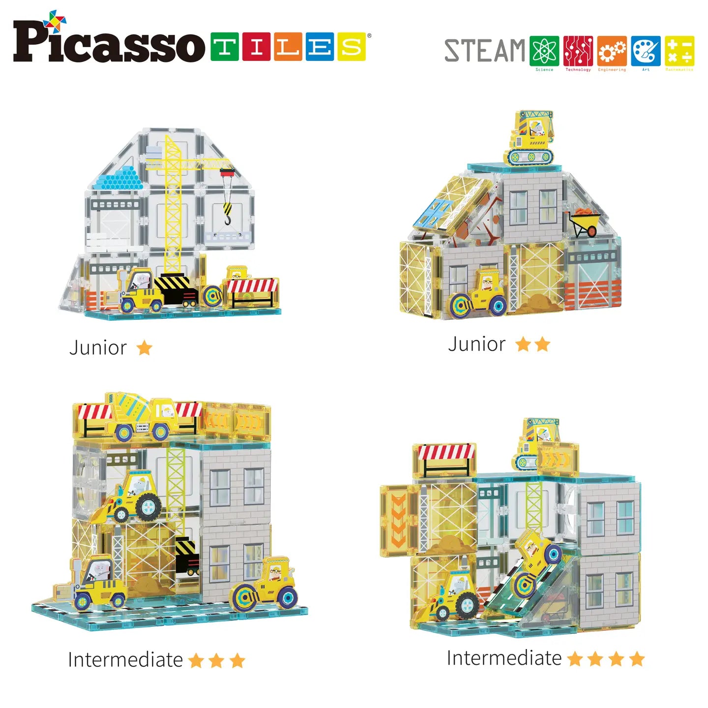 Magnet Tile Building Block Set with 8 Construction Vehicles