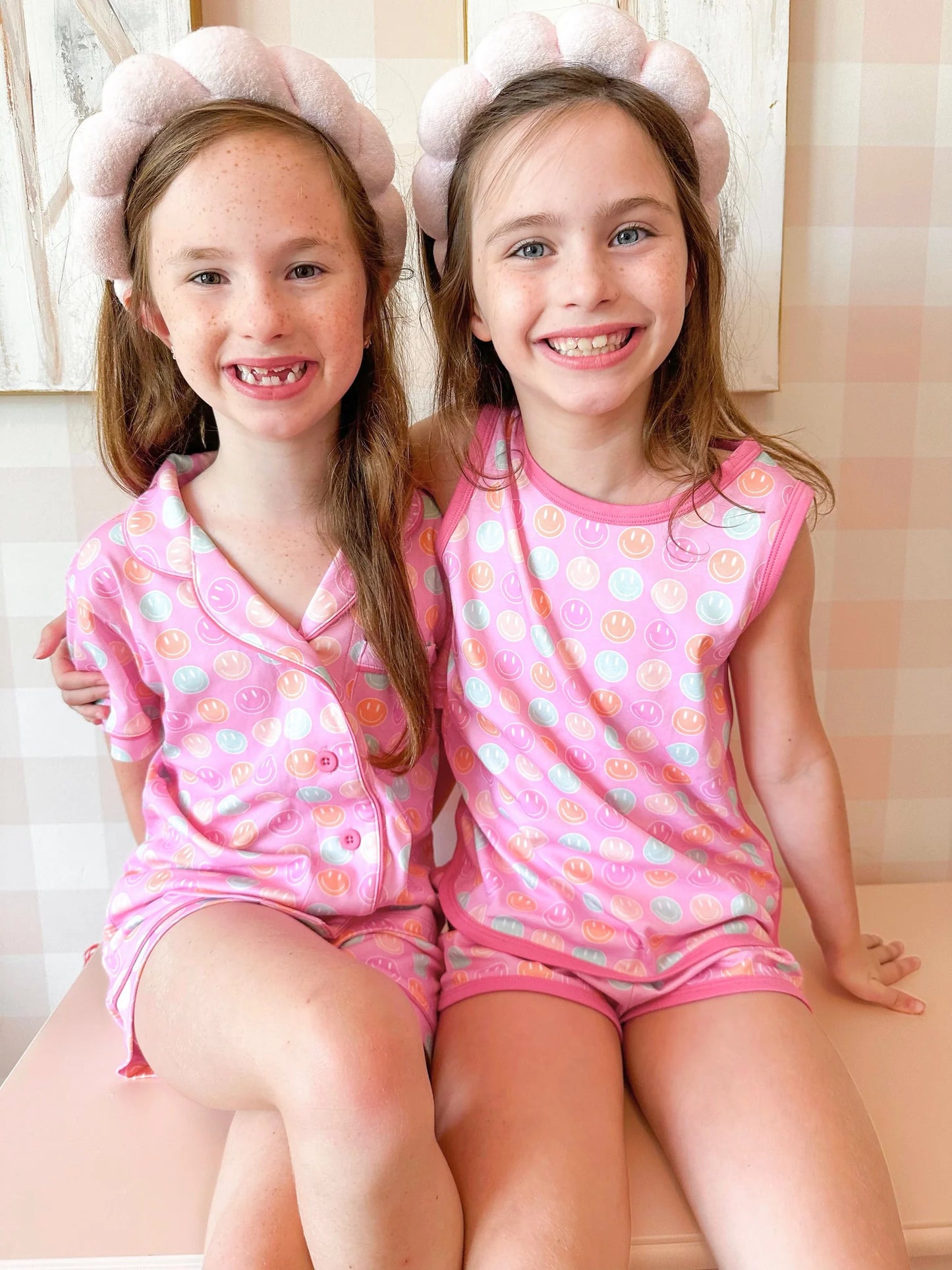 James & Lottie - Pima Tank / Lounge Set Pink Smiley Face