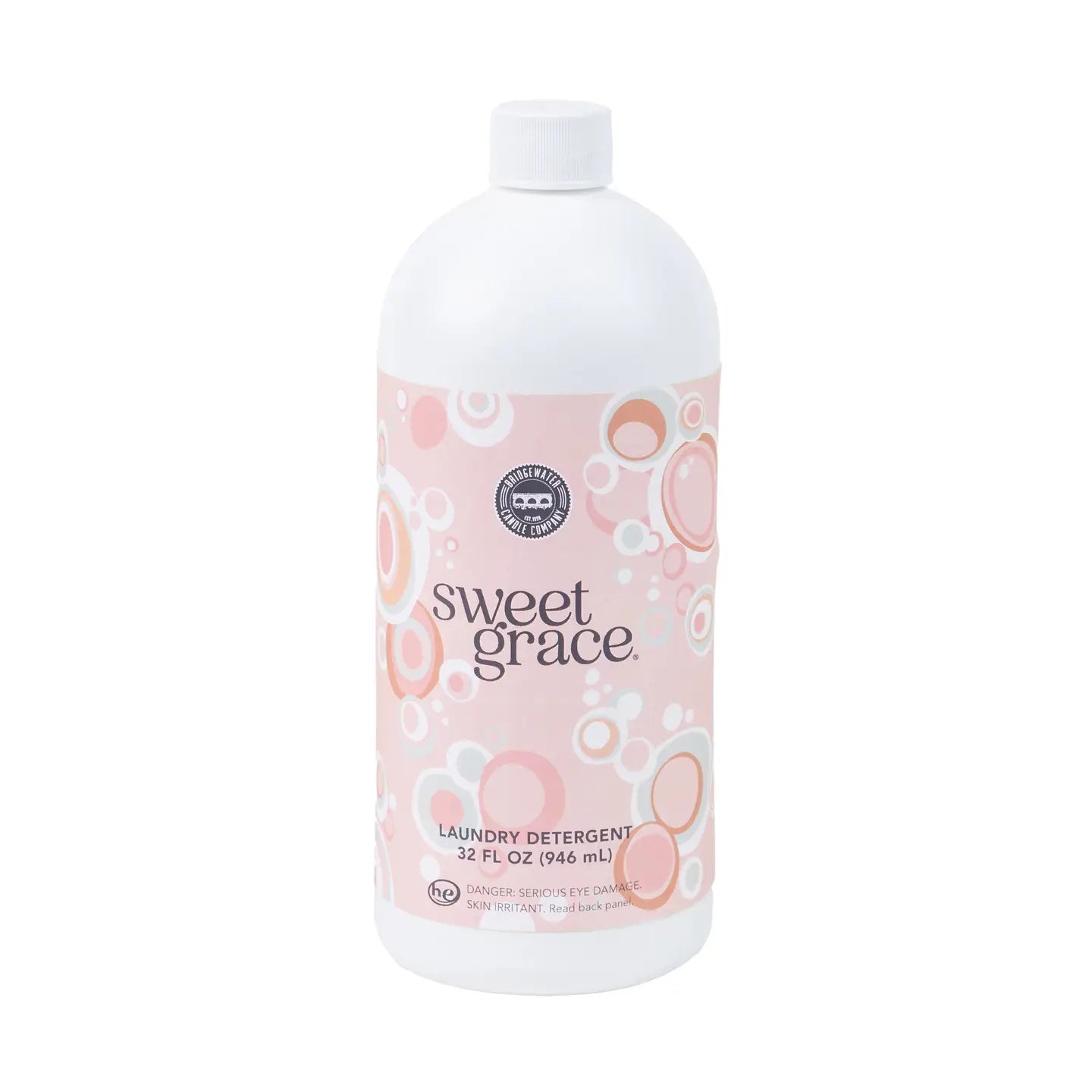 Bridgewater Candle Company Sweet Grace 32oz laundry detergent bottle with a white cap and label, positioned on a neutral background.