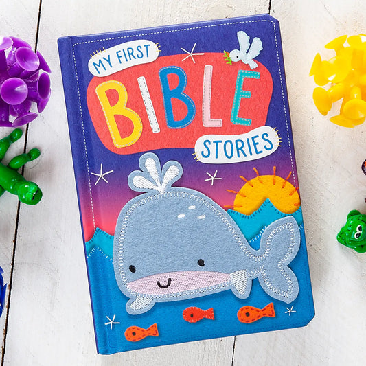 My First Bible Stories book by BroadStreet Publishing Group, LLC, featuring colorful illustrations of children reading Bible stories.