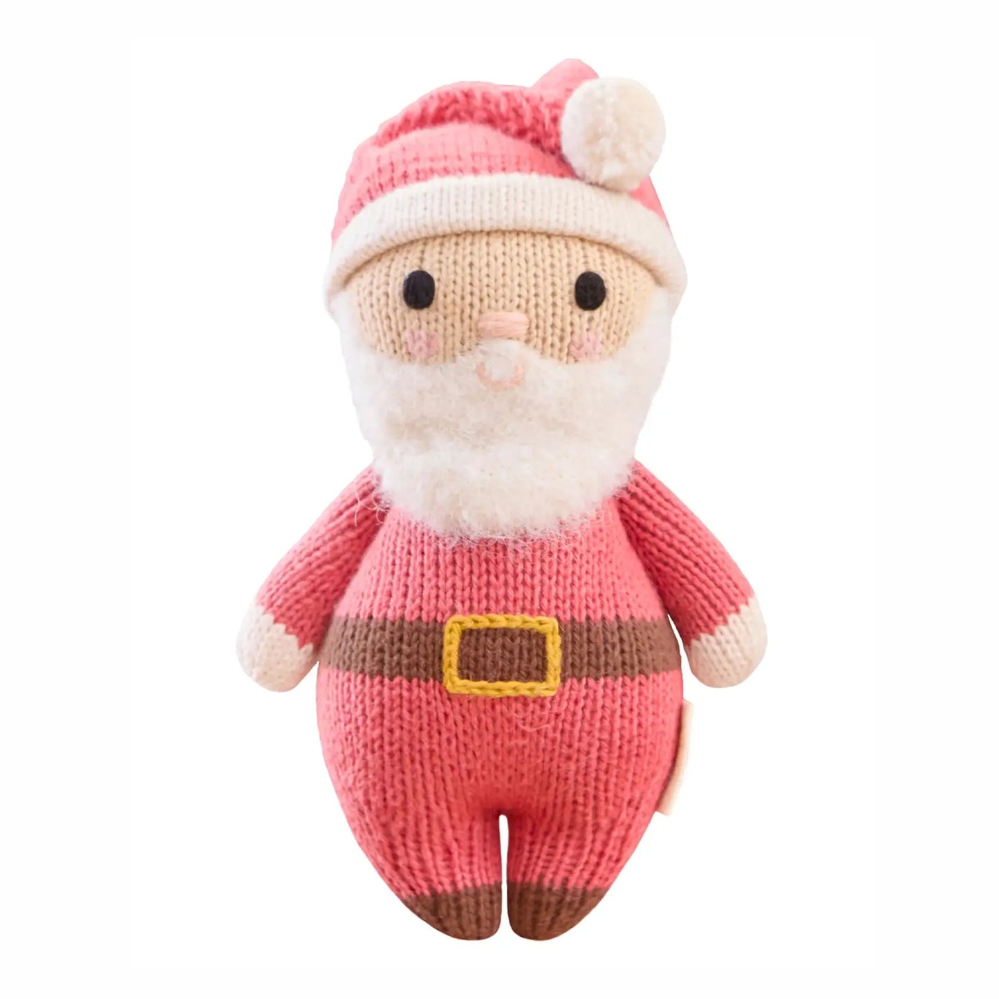 Cuddle + Kind Baby Santa Jolly Red plush toy with red hat, white pom-pom, and festive details, perfect for holiday cheer.
